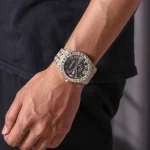 Luxury Classic Golden Men's Steel Strap Roman Scale Rhinestone Calendar Quartz Watch Fashion Male Wristwatch Relogio Masculino 4