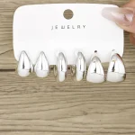 6pcs Chunky Gold Plated Waterdrop Hoop Earring Set For Women European and American Minimalist Smooth Circle Drop Earring Jewelry 3