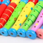 1pc 20cm/7.87in Colorful Wooden Flute Music Instrument Trumpet Buglet Hooter Kids Educational Learning Musical Toys for Children 6