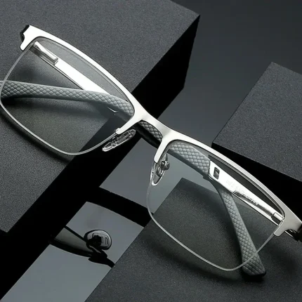 Men Reading Glasses Business Presbyopia Glasses Metal Frame Anti Blue Light Eyeglasses Unisex Clear Glasses