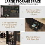 72in Swiveling Kitchen Island with Storage, Seating, and Shelves - Black Oak Mobile Cart for Dining & Home Bar 5