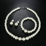 3 PCS Imitation Pearl Fireball Necklace Bracelet Earring Stud Jewelry Set Silver Color Crystal Stone Elegant Bridal Jewelry Gift 4