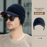 Men's Knitted Duckbill Hat: Winter Warm Fleece Lined, Black, Large Head Circumference 4