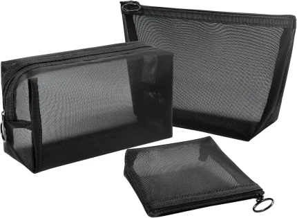 Aosbos 3-Pack Mesh Cosmetic Bag Set - Travel/On-The-Go Makeup Storage, Zipper Closure Small Pouch