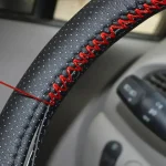Universal Leather Car Steering Wheel Stitch On Wrap Cover Fit for 38cm 14" DIY Sewing Breathable and Anti Slip Black Grey Beige 3