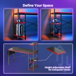 NOST&HOST 51.3" Gaming Desk for PC/Computer with LED, 4 Tiers, Storage, Hooks & Adjustable Shelf (Black Carbon Fiber) 2