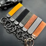 Laser Engrave Double Colors Crazy Horse Leather Keychain Custom Car Logo Key Chain Ring Personalize Name Number Vintage Keyring 6