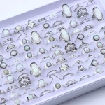20/30Pcs/Lot Vintage Boho Glass Turquoise Rings Fashion Women Vacation Style Daily Festival Jewelry Party Decoration Gifts 5