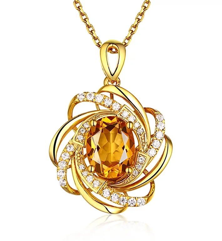 Real 18K Gold 2 Carats Topaz Pendant Women Luxury Yellow Gemstone 18 K Gold Necklace Crystal Jewelry Pendant Womens Accessoires Real 18K Gold 2 Carats Topaz Pendant Women Luxury Yellow Gemstone 18 K Gold Necklace Crystal Jewelry Pendant Womens Accessoires