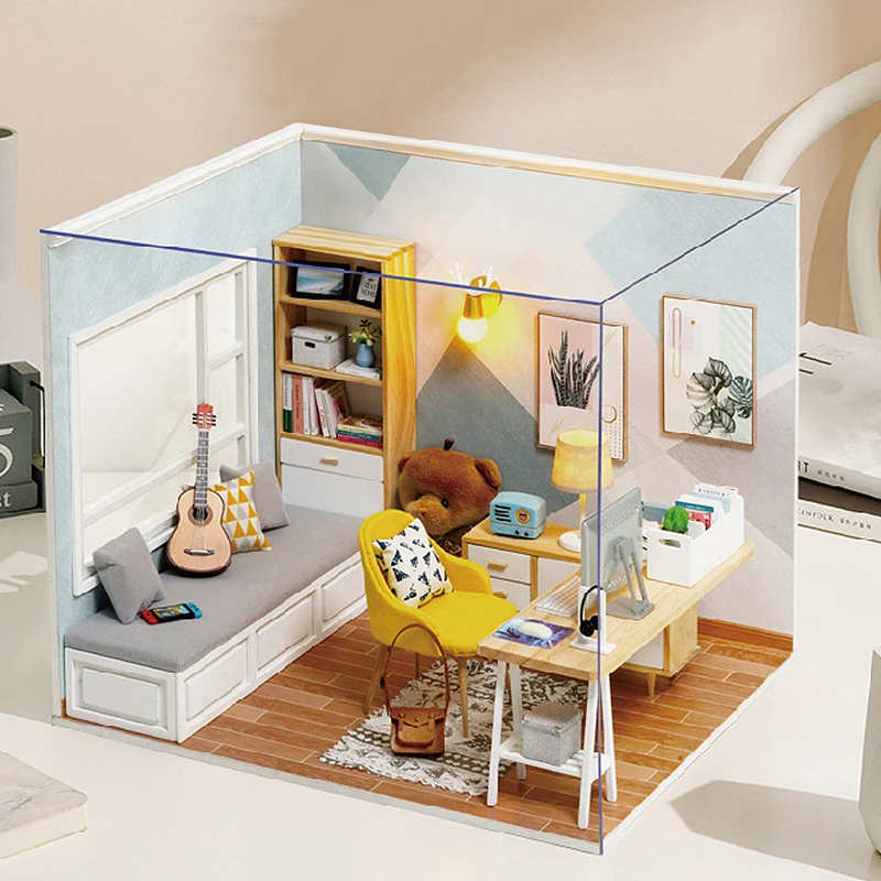 Wooden Miniature Doll House DIY Small House Kit Making Room Toys 3D Puzzle Assembly Building Model Toys for Birthday Gifts Wooden Miniature Doll House DIY Small House Kit Making Room Toys 3D Puzzle Assembly Building Model Toys for Birthday Gifts