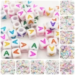Diy Letter Beads Square Shape Bead Acrylic 6mm Single Colorful Alphabet Beads Women for Jewelry Making Bracelet Necklace 100pcs