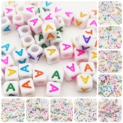 Diy Letter Beads Square Shape Bead Acrylic 6mm Single Colorful Alphabet Beads Women for Jewelry Making Bracelet Necklace 100pcs