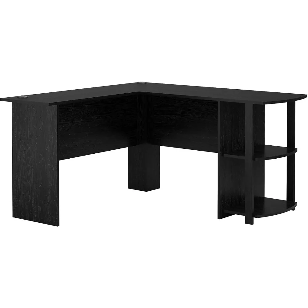 Modern Black Oak L-Shaped Desk with Bookshelves, Easy Assembly for Home Office Modern Black Oak L-Shaped Desk with Bookshelves, Easy Assembly for Home Office
