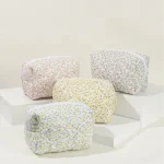 Floral Puffy Quilted Large Makeup Bag Travel Cosmetic Pouch Flower Printed Storage Organizer Makeup Accessory