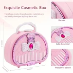 1set Colorful Girls' Pretend Makeup Toy Set - Pink and White Plastic Makeup Case with Mirror, Brushes, and Accessories. 4