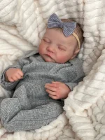 NPK 49CM Levi Newborn Baby Doll Reborn Sleeping Soft Silicone Flexible 3D Skin Tone with Visible Veins Hand Paint Hair Doll 6