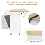 60" Mobile Kitchen Islands Rolling Trolleys Kitchen Island Table Drop Leaf Home Carts with Power Outlet Spice Towel Rack Trash 3