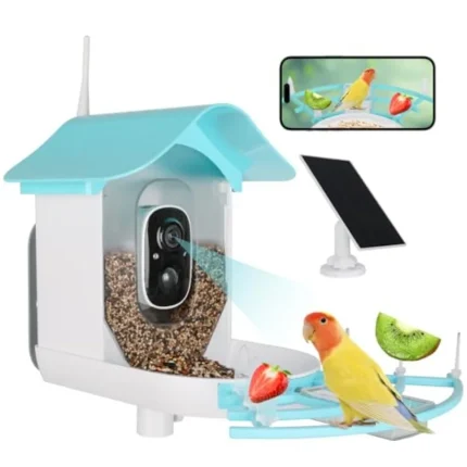 Backyard bird feeder with solar-powered AI camera for species identification 2K HD video instant notifications black finish wea