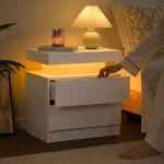 Cubehom LED Nightstands with 2 Drawers, End Table with RGB LED Lights for Bedroom Living Room, White Bedside Table 3