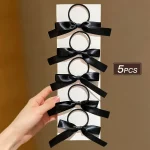 5 pieces of black, cute, bow-decorated hair ties for girls | Ideal for everyday casual use and as a festive gift accessory. 3