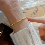 14 K Pure Gold Color Shiny Bracelet Chain for Women Bride Wedding Bracelet Bangle Fine Jewelry Gifts Not Fade 6