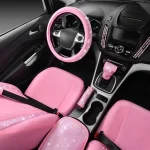 24 PCS Pink Bling Diamond Accessories Set for Women Leather Seat Covers 15'' Steering Wheel Cover Shining Rhinestone Sparkly Ho 3
