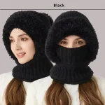 Winter Fleece Lined Knitted Hat with Ear Flaps, Windproof and Warm Hooded Neck Gaiter for Outdoor Cycling 5