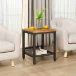 3 Piece Industrial Coffee Table Set with 2 End Tables Metal Frame Living Room Apartment Home Office Brown, Customized 6