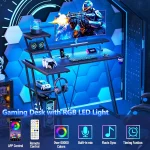 39 Inch Gaming Desk with LED Lights & Power Outlet, Small Gaming Computer Desk with Storage Shelves, L Shaped Gamer, Customized 4