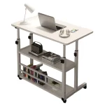 Small Office Desk Adjustable Height Side Mobile Stand Up Desk with Wheels  Portable Rolling Desks Laptop Computer Bedside 2