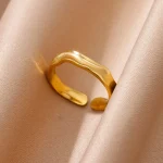 Minimalist Texture Stainless Steel Geometric Rings For Women Gold Color Opening Couple Ring Aesthetic Wedding Christmas Jewelry 5