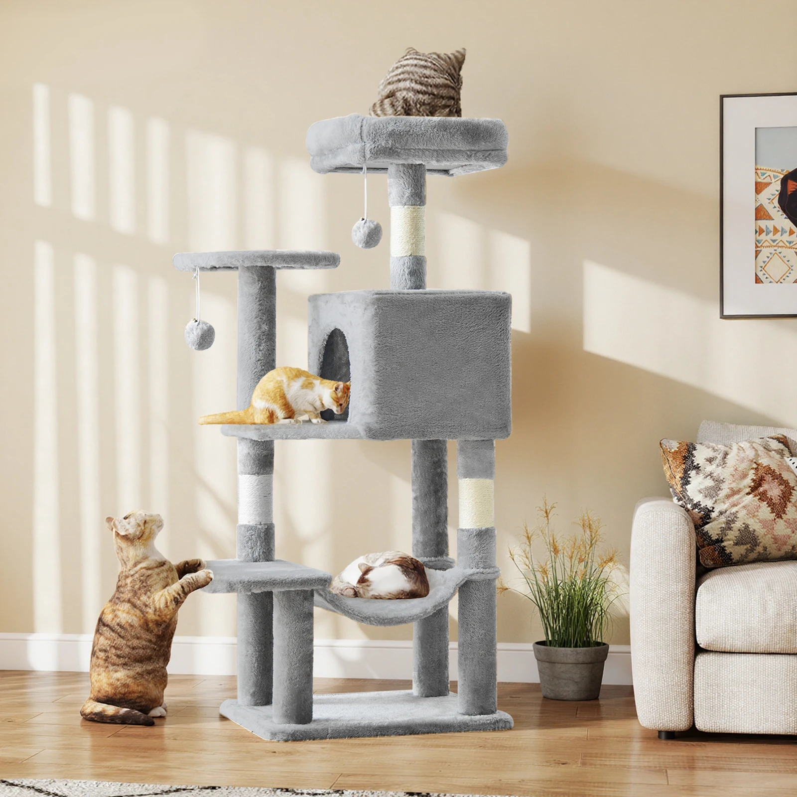 JHK 44In Cat Tree Tall Multi-Cat Climbing Tower for Pet Furniture Natural Sisal Scratching Posts Stable Pet House for Indoor Cat JHK 44In Cat Tree Tall Multi-Cat Climbing Tower for Pet Furniture Natural Sisal Scratching Posts Stable Pet House for Indoor Cat