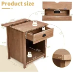 charging station nightstand in farmhouse style, pine wood with drawer for bedroom use 3