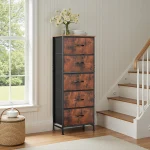 JHK 48IN Dresser For Bedroom With 5 Fabric Drawers Nightstand Wardrobe Steel Frame Closet For Clothes Storage Cabinet Furniture 2