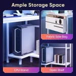 L-Shaped Gaming Desk with LED Lights, USB Ports & Storage Shelves - White 40 Inch 6