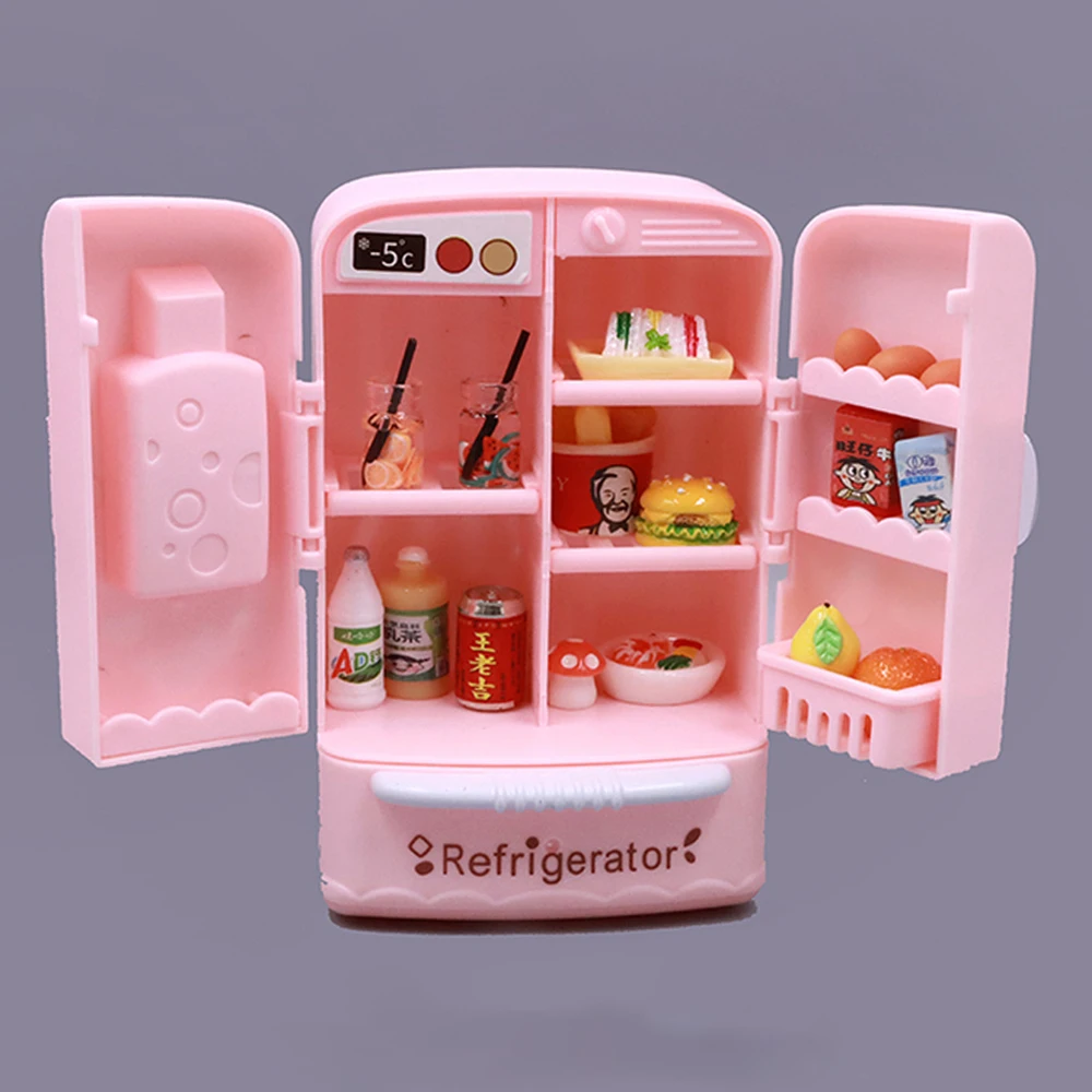 Cute Simulation Microfilm Furniture Double Door Refrigerator 1:12 Dollhouse Kitchen Model Decorations For Girl Birthday Gifts Cute Simulation Microfilm Furniture Double Door Refrigerator 1:12 Dollhouse Kitchen Model Decorations For Girl Birthday Gifts