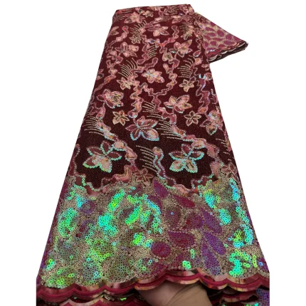 Sequence African Lace Fabric 5 Yards 2026 High Quality Sequin Nigerian Wedding Asoebi Lace Material Luxury Fabrics For Dress