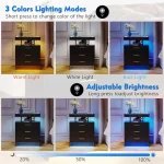 2 Set Nightstands with Wireless Charging Station, Auto Sensor 3 Color Dimmable LED Night Stand, Modern Bedside Table with 3 Dra 4