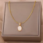 Fashion Stone Opal Oval Necklace For Women Stainless Steel Gold Color Oval Stone Pendant Necklace Wedding Aesthetic Jewelry Gift 2