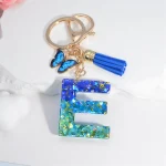 26 English Alphabet Letter Tassels Keychain Crystal Acrylic Butterfly Pendent Key Chain Women Gift Fashion Jewelry Accessories 6