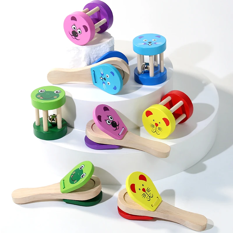Kids Cartoon Wooden Castanets Bells Music Instruments Baby Clapper Handle Musical Instruments Toys Educational Toys For Children Kids Cartoon Wooden Castanets Bells Music Instruments Baby Clapper Handle Musical Instruments Toys Educational Toys For Children