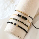 4Pcs/Set Fashion Black Glass Stone Bracelets For Women Boho Handmade Jewelry Accessories 2