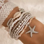 7Pcs Bohemian Shell Bracelet Set For Women Starfish Charm Rice Beads Wristband Bangle Girls Summer Beach Jewelry Accessories 4