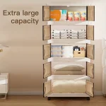 48cm Wide Foldable Storage Cabinet with Rolling Wheels,3-6 Tier  White/Black, for Bathroom/Bedroom/Living Room Organization 5