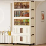 70cm Foldable 2-Door  See-Through Storage Cabinet  Organizer Space-Saving Design for Bedroom Living Room Toys Clothes 2