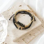 4Pcs/Set Fashion Black Glass Stone Bracelets For Women Boho Handmade Jewelry Accessories 4