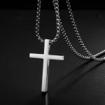 New Stainless Steel Cross Pendant Necklace for Men Women Minimalist Jewelry Male Female Necklaces Chokers Silver Color 3