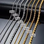 Ropes Long Necklace for Men Women,Stainless Steel Gold Color Twisted Rope Chain Collar,2/3/4/5mm Punk Basic Waterproof Jewelry 5