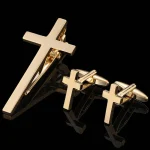 Copper material tie clip cufflink set cross square brushed design fashion brand men's French shirt cufflink business tie clip 6
