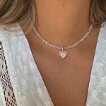 Fashion Vintage Sexy Zircon Heart Pendant Necklace For Women Female Boho Geometric Baroque Transparent Crystal Chain Jewelry 6